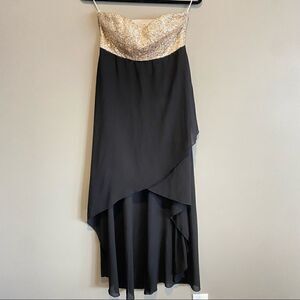 Gold Sequin Strapless Prom Graduation High Low Maxi Dress
